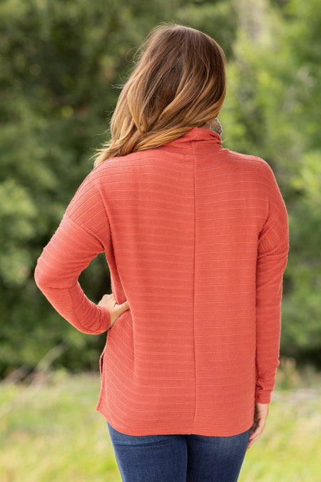 Rust Textured Cowl Neck Top With Side Slit - Filly Flair