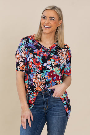 Black Casual Floral Print Knit Top