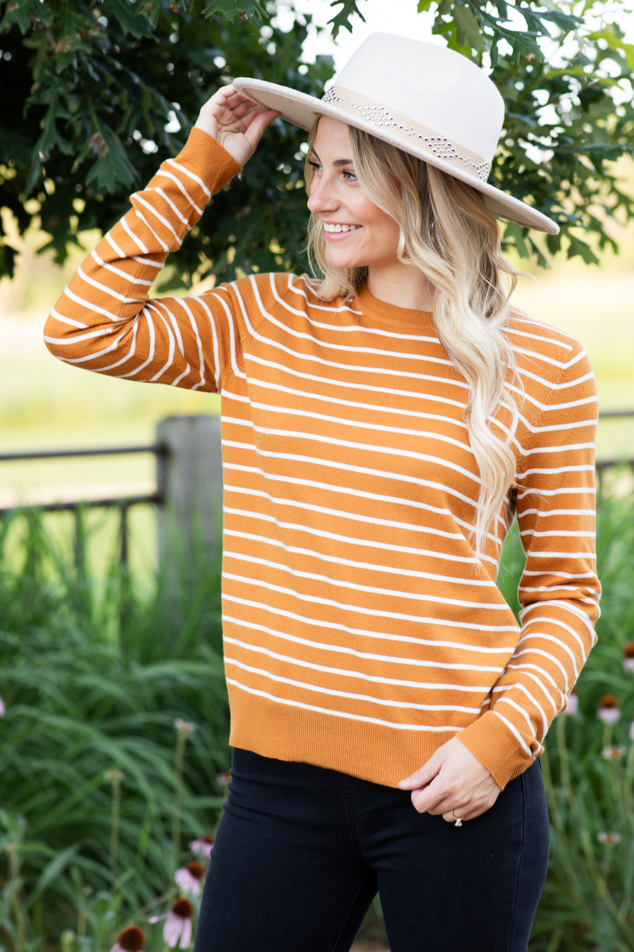 Mustard Striped Long Sleeve Sweater