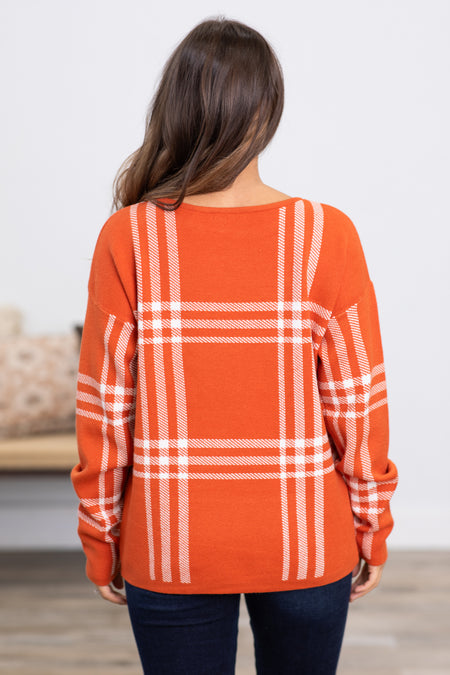 Orange and Off White Plaid Sweater