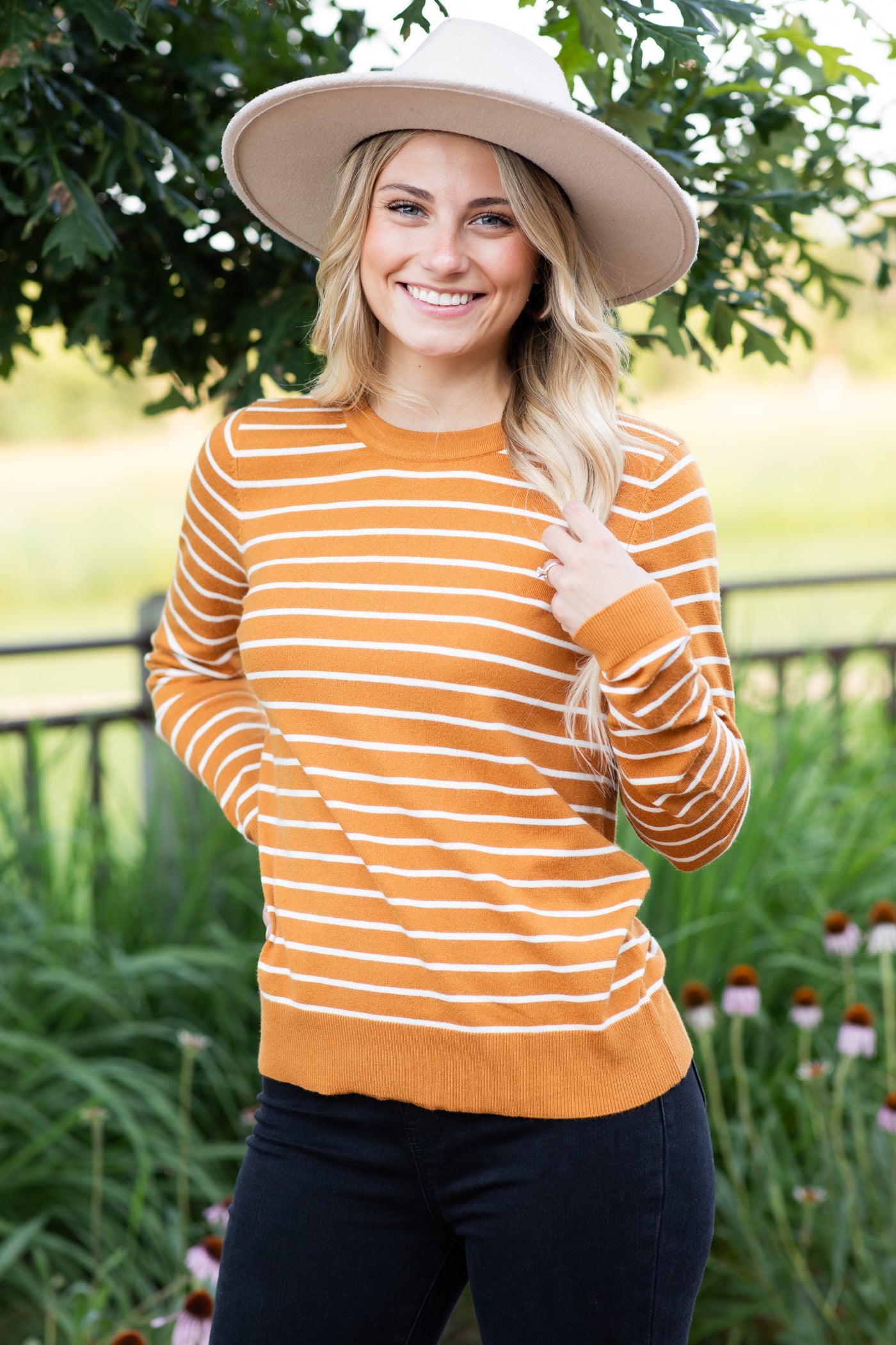 Mustard Striped Long Sleeve Sweater