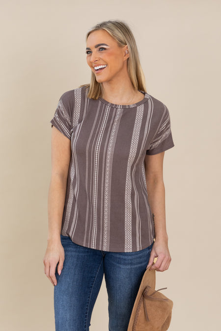 Mocha Lightweight Printed Knit Tee