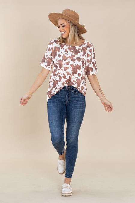 White With Brown Animal Print Soft Knit Top