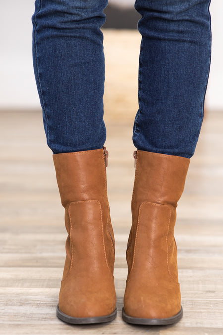 Dark Camel Faux Suede Mid Calf Boots