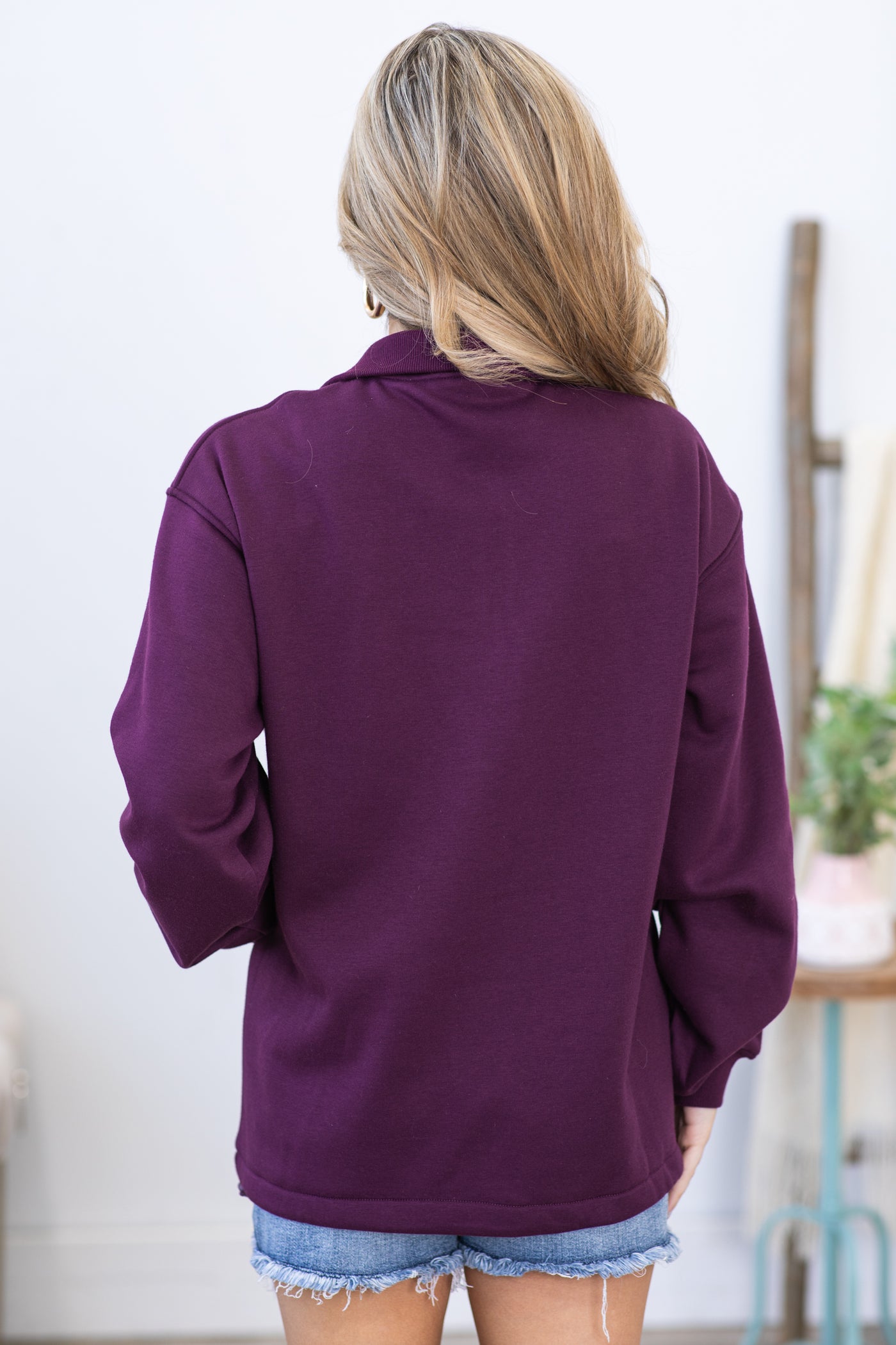 Plum Half-Zip Pullover With Drawstring