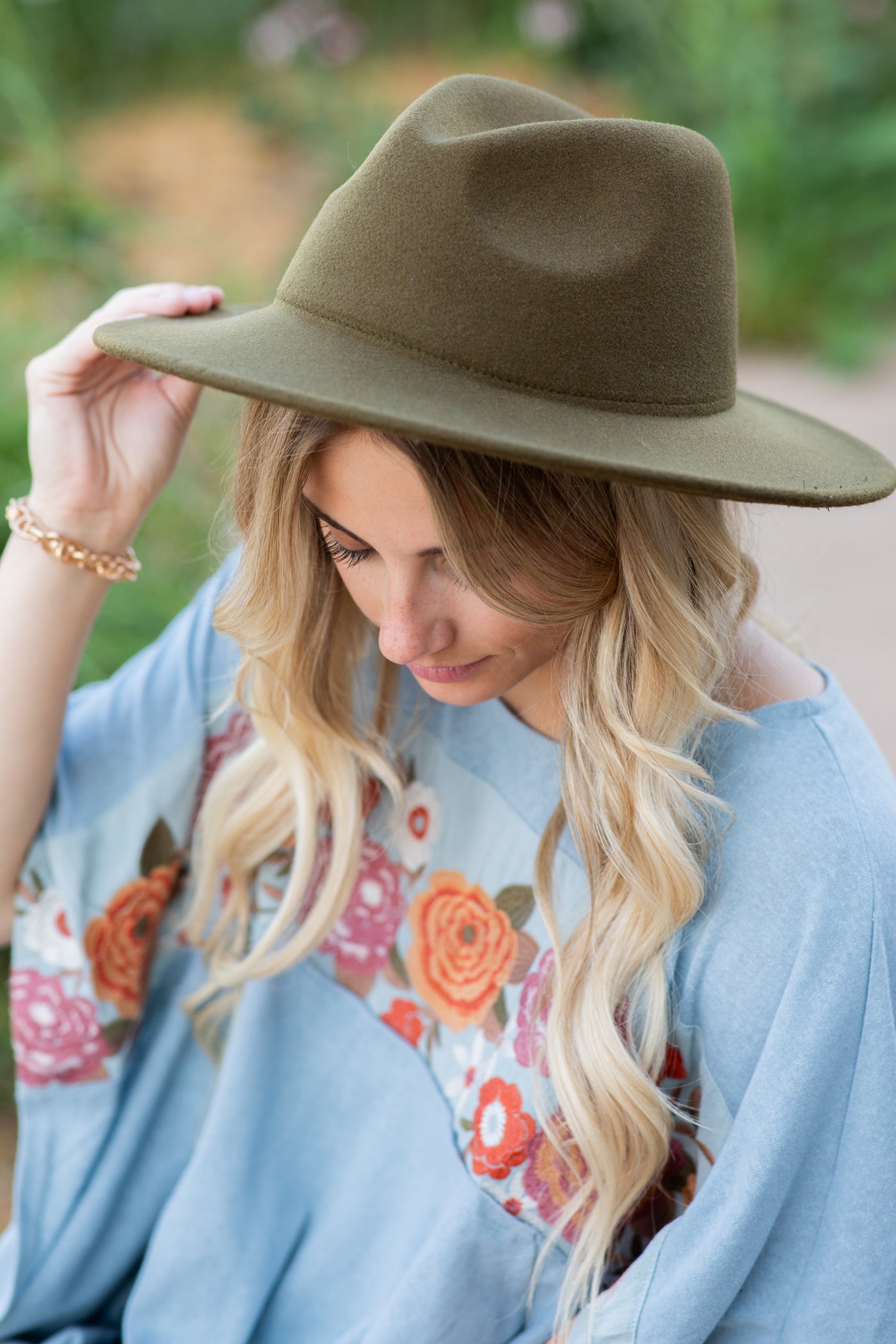 Olive Felted Wide Brim Hat