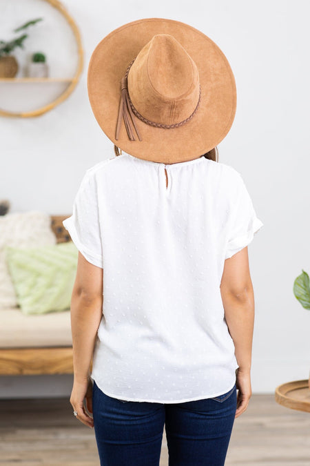 White Cuffed Sleeve Top With Crochet Trim - Filly Flair