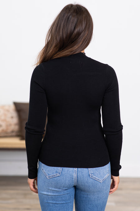 Black Ribbed Mock Neck Sweater