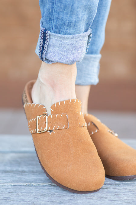 Camel With Ivory Stitch Slip On Clog