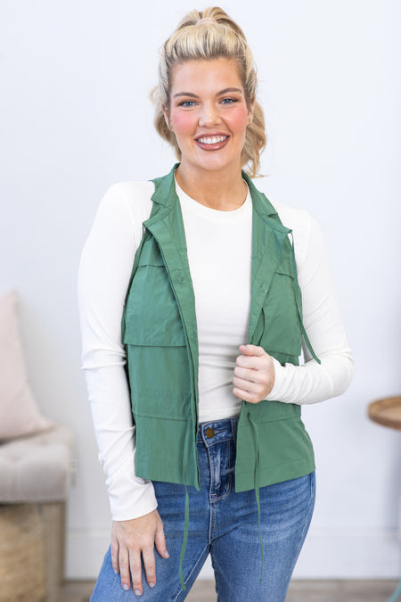 Hunter Green Nylon Cargo Vest