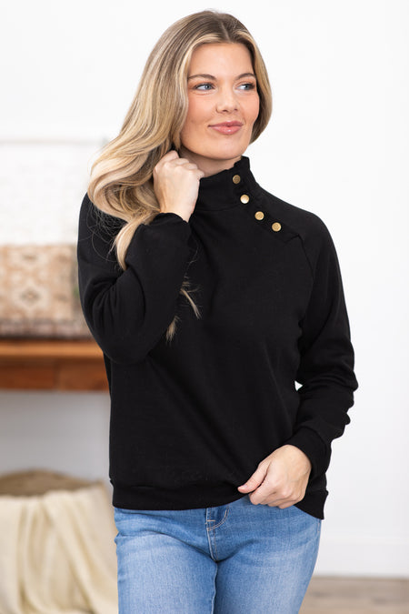 Black Sweatshirt With Snap Detail