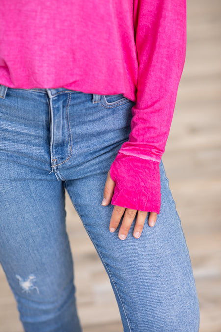 Fuchsia Washed Top With Thumbholes