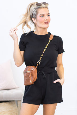 Black Knit Romper With Keyhole Back