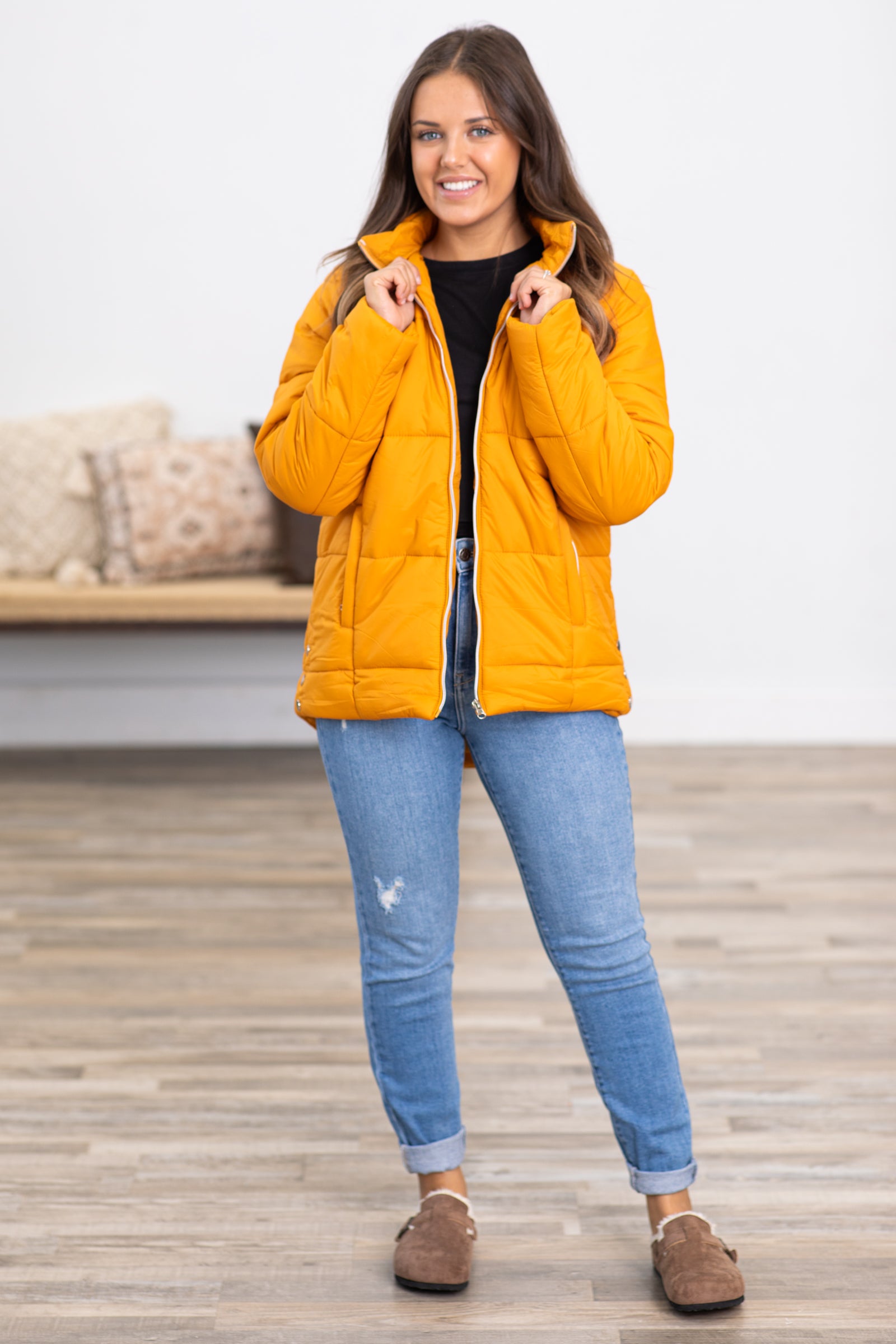 Ladies mustard 2024 padded jacket