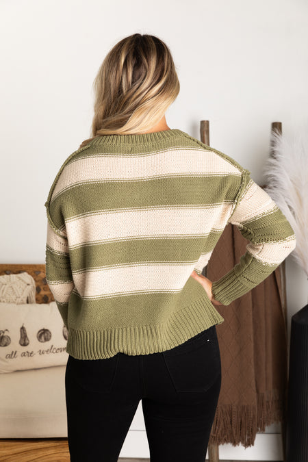 Distressed Detail Bold Stripes Sweaters