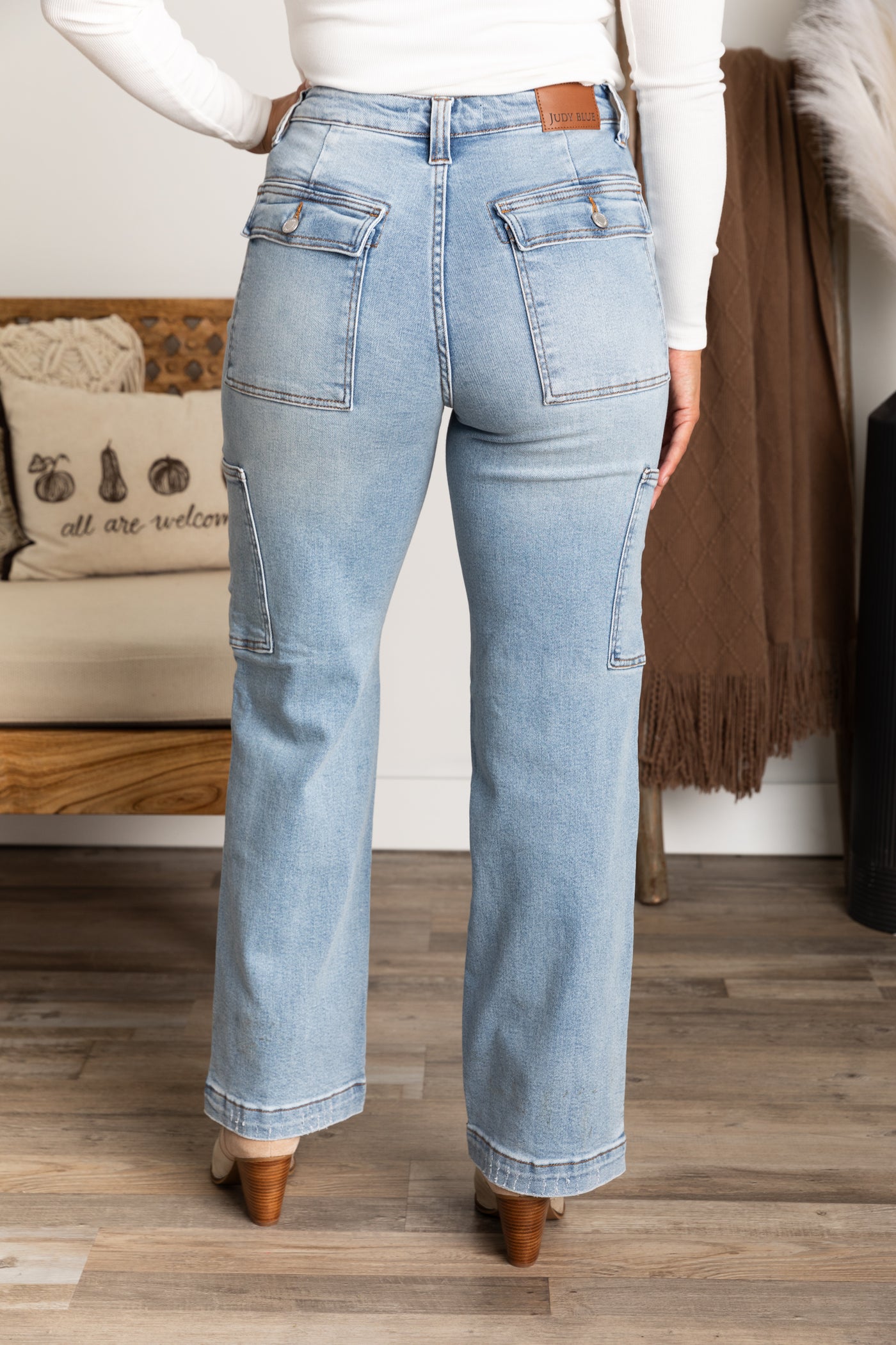 Judy Blue Light Wash Cargo Wide Leg Jeans