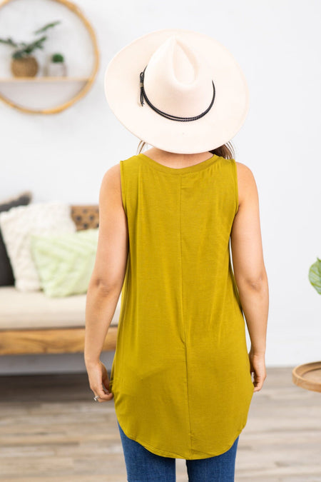 Light Olive V-Neck Round Hem Tank - Filly Flair