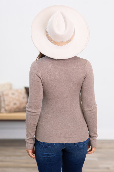 Mocha Ribbed Mock Neck Sweater