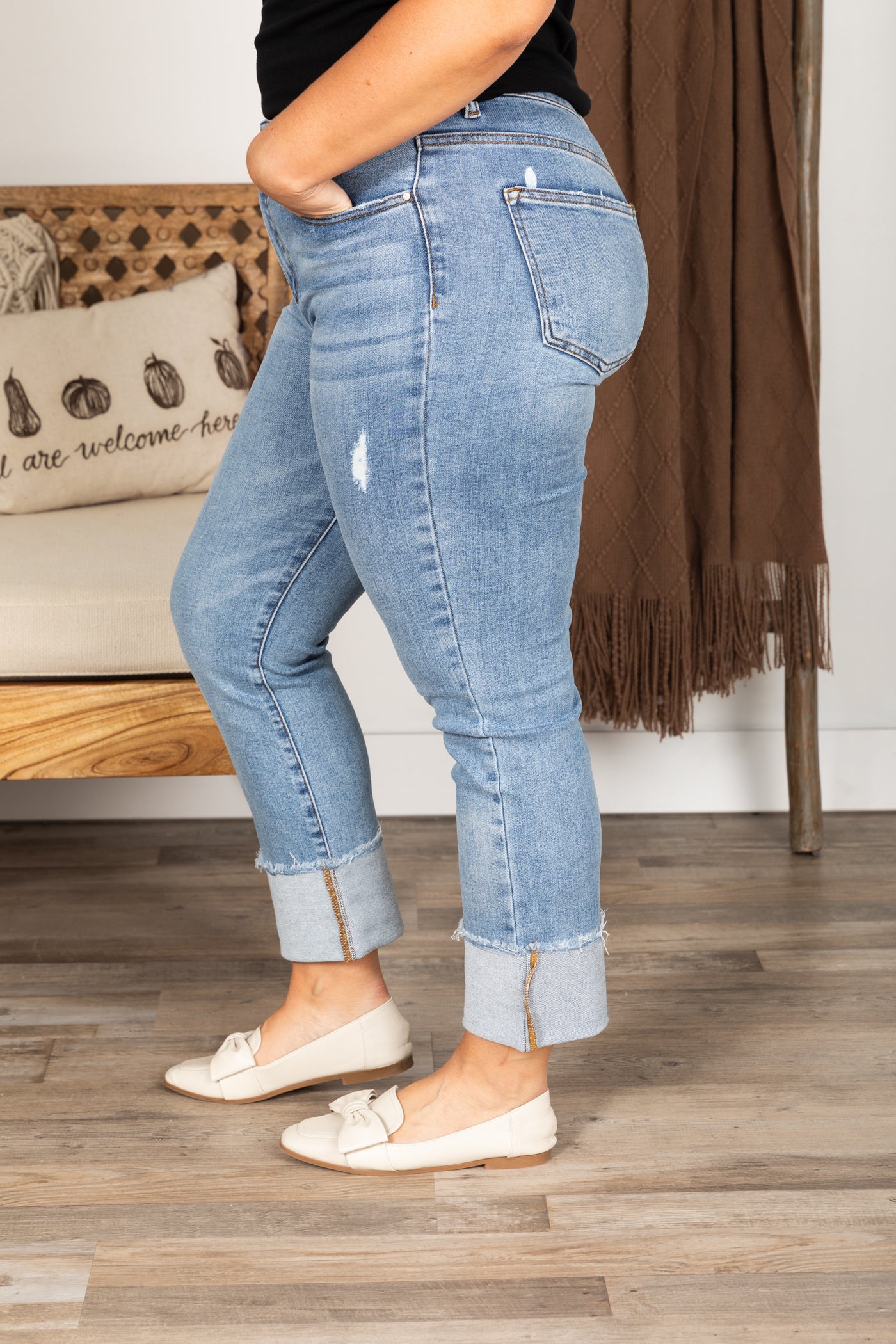 Risen Light Wash Cuffed Slim Straight Leg Jean