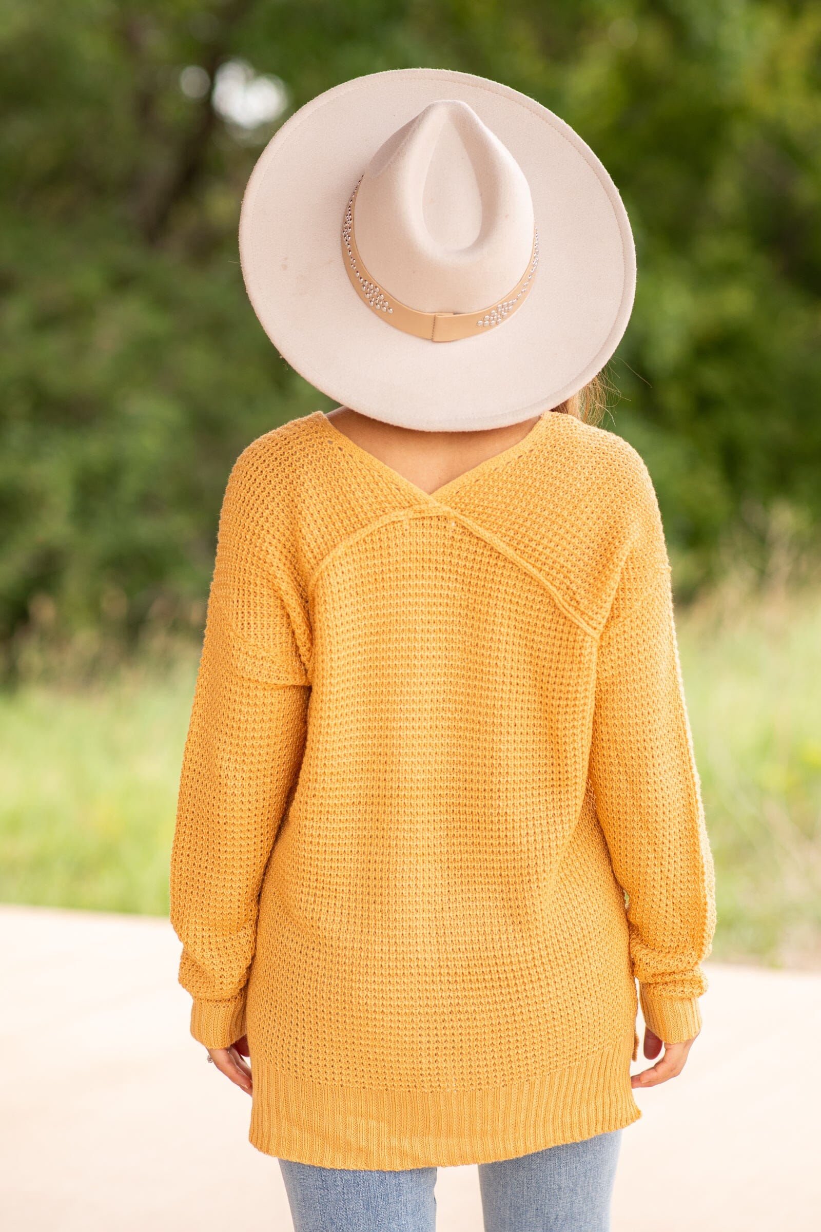 Mustard waffle shop knit sweater