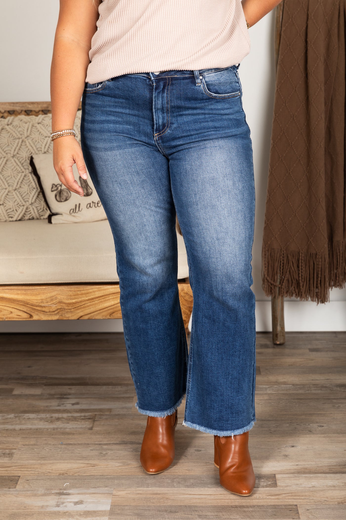 Risen Dark Wash High Rise-Crop Straight Jeans