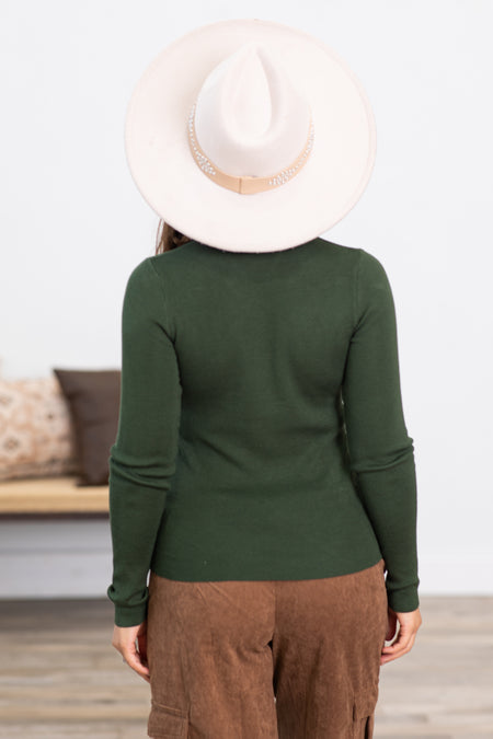 Hunter Green Ribbed Mock Neck Sweater