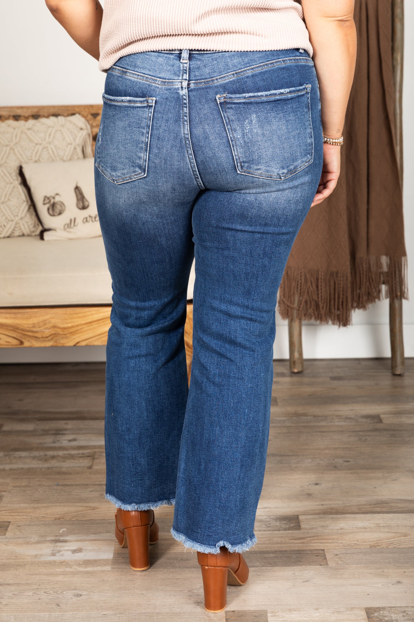 Risen Dark Wash High Rise-Crop Straight Jeans