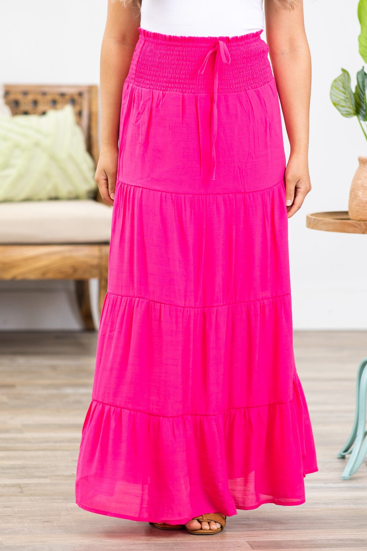 Hot Pink Smocked Waist Tiered Maxi Skirt · Filly Flair 5289