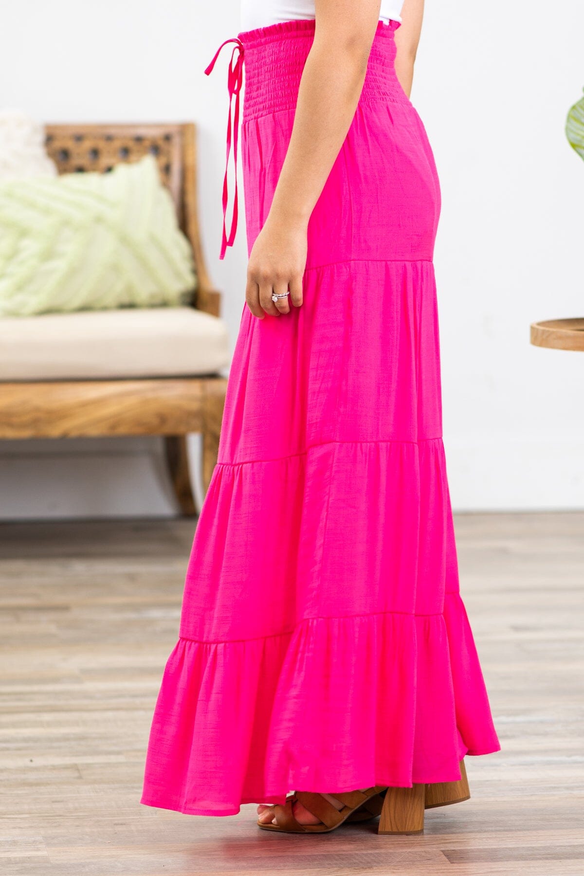 Hot Pink Smocked Waist Tiered Maxi Skirt · Filly Flair 5699