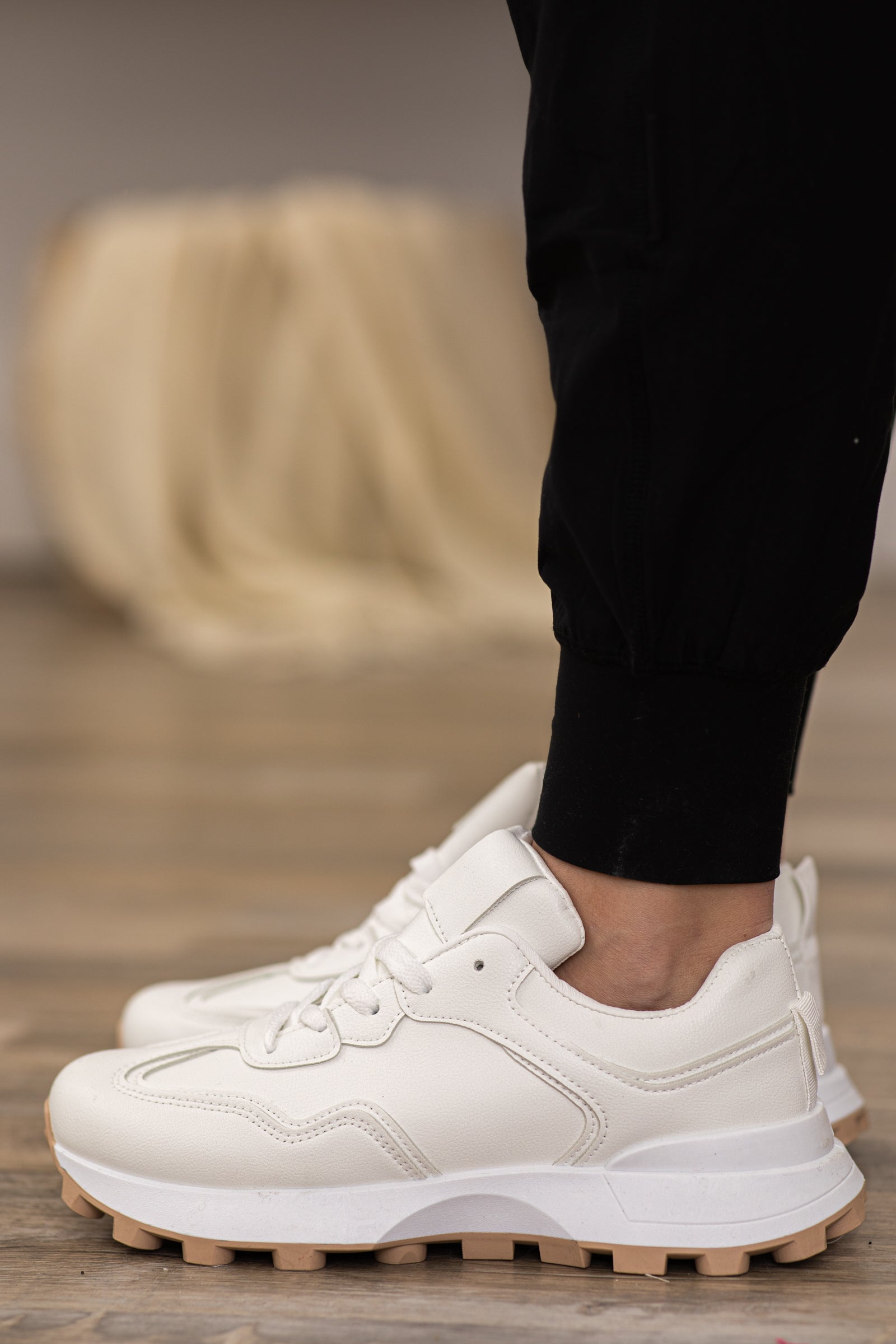 White sneakers with hot sale tan soles