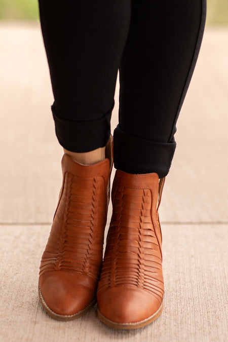 Chestnut Woven Detail Back Zip Bootie - Filly Flair