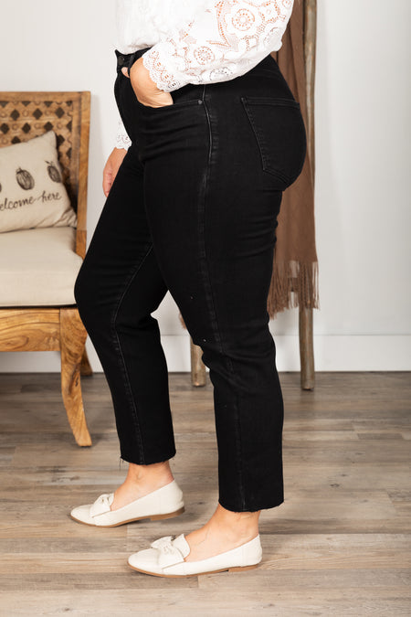 Black Washed High Rise Mom Fit Jeans