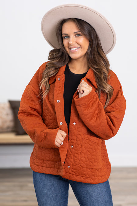 Burnt Orange Quilted Snap Front Jacket