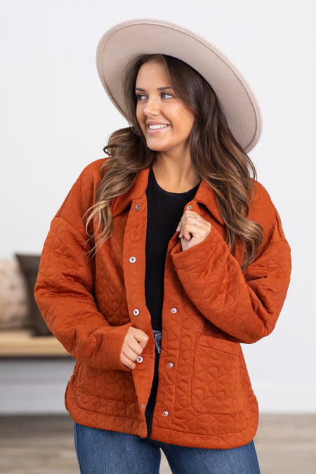 Burnt Orange Quilted Snap Front Jacket