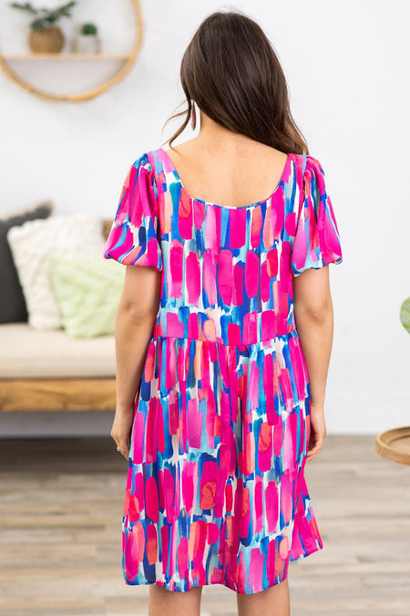 Fuchsia and Cobalt Abstract Print Dress - Filly Flair