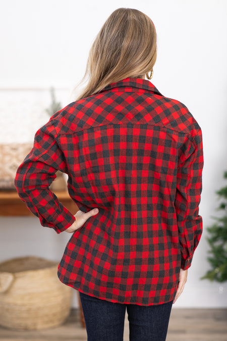 Red and Grey Buffalo Plaid Button Up Top