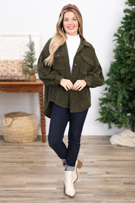 Olive Drop Shoulder Shacket