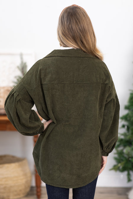 Olive Drop Shoulder Shacket