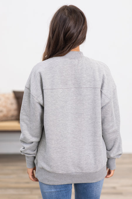 Grey Mock Neck Drop Shoulder Sweatshirt