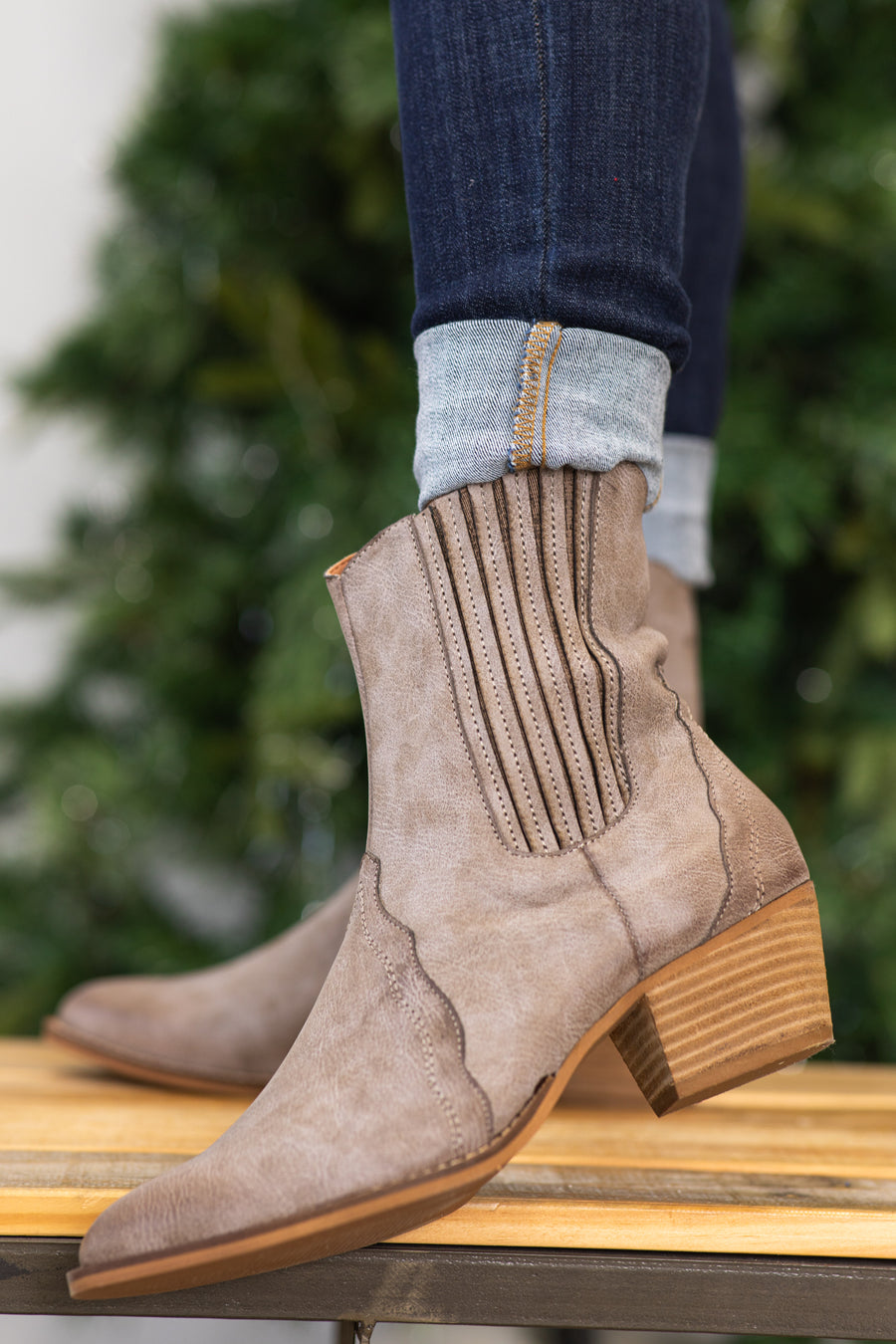 Taupe Burnished Point Toe Booties