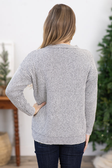 Grey Two Tone Ribbed Sweater