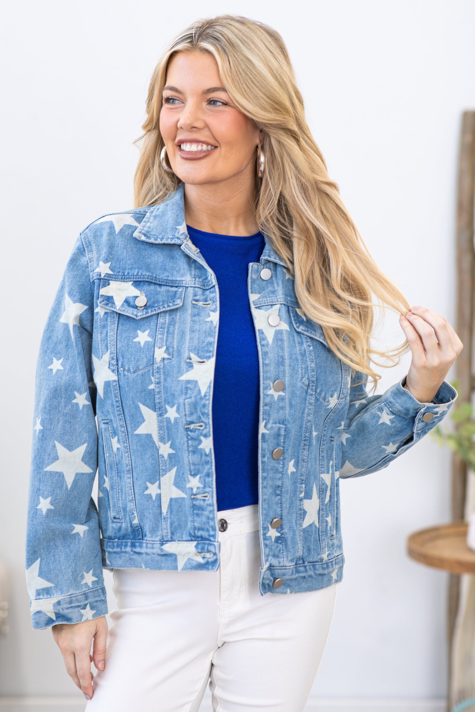 Buy Stylecast X Hersheinbox Cerulean Blue Printed Denim Jacket - Jackets  for Women 20785138 | Myntra