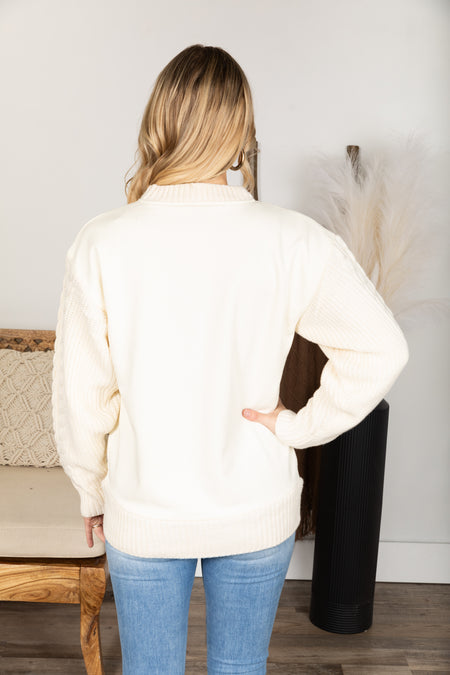 Cream Hybrid Crewneck Sweater