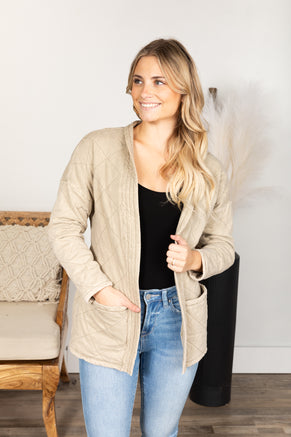 Taupe Quilted Mineral Washed Wrapped Jacket