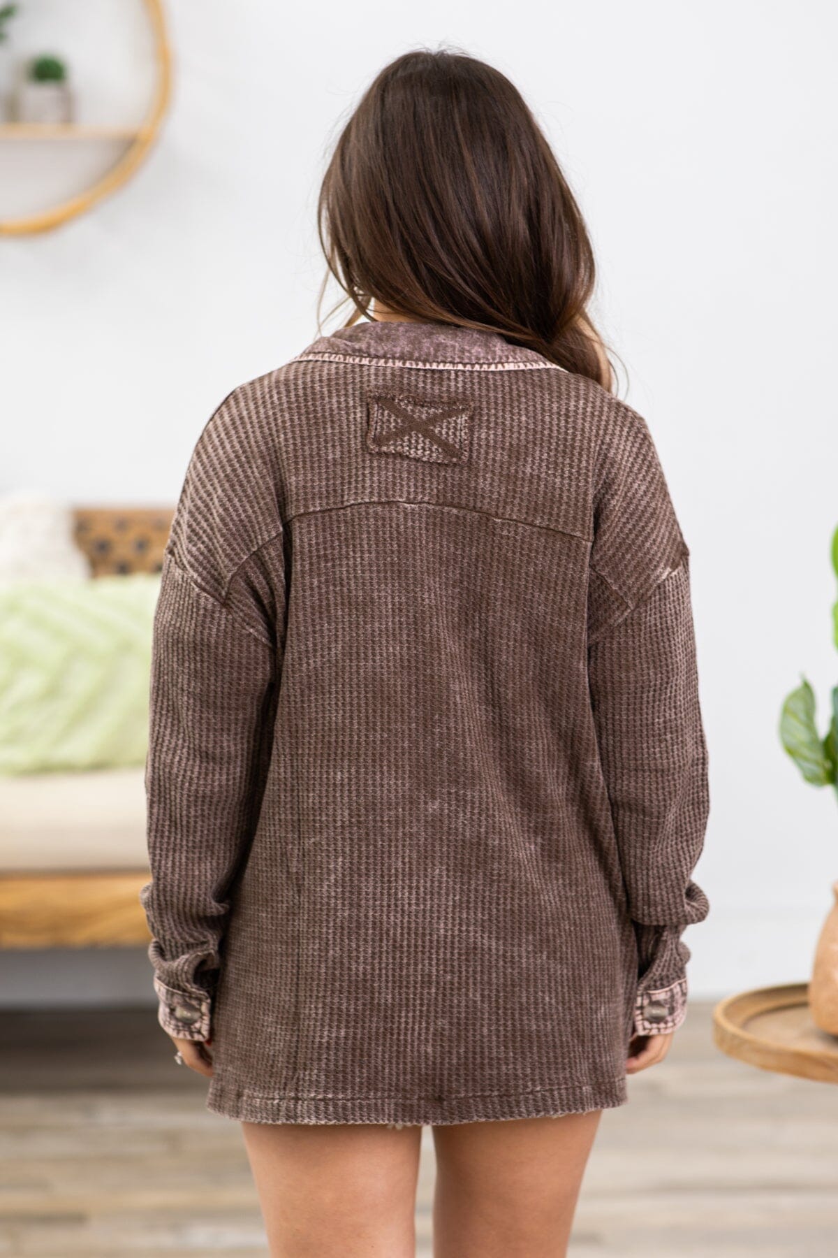 Brown Washed Ribbed Shacket - Filly Flair