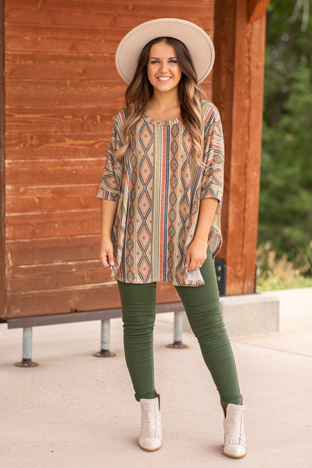 Burnt Orange Multicolor Aztec Print Top - Filly Flair