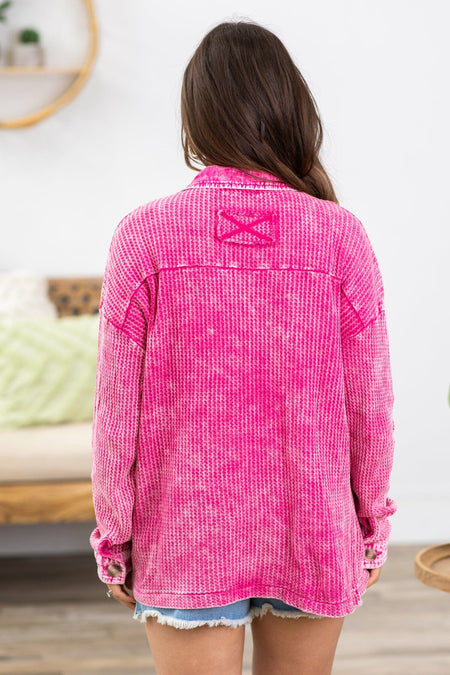 Hot Pink Washed Ribbed Shacket - Filly Flair