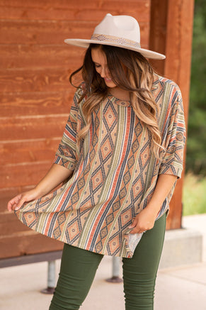 Burnt Orange Multicolor Aztec Print Top - Filly Flair