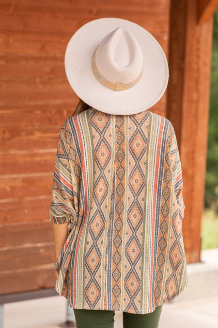 Burnt Orange Multicolor Aztec Print Top - Filly Flair