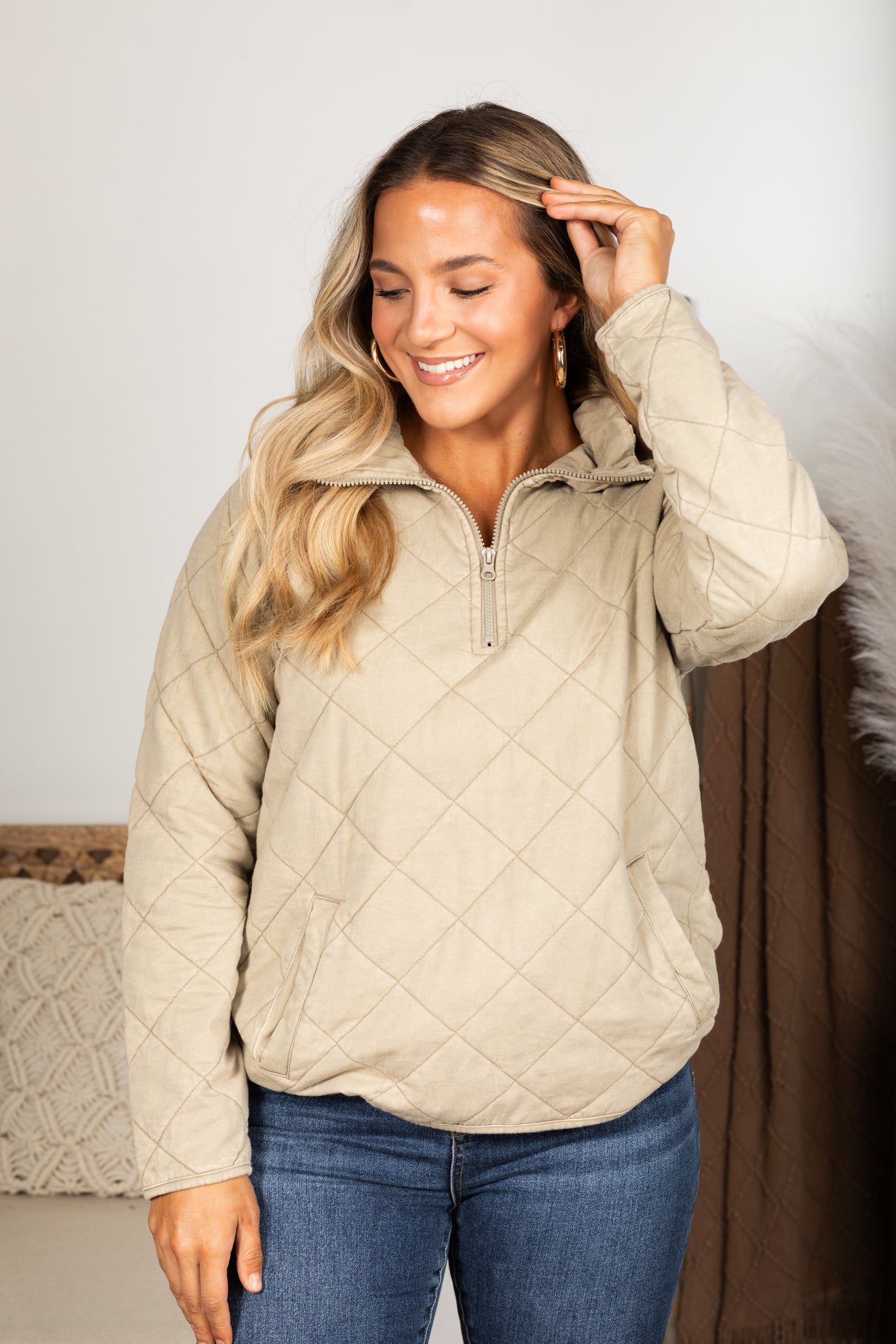 Quilted Mineral Washed Half-Zip Pullover